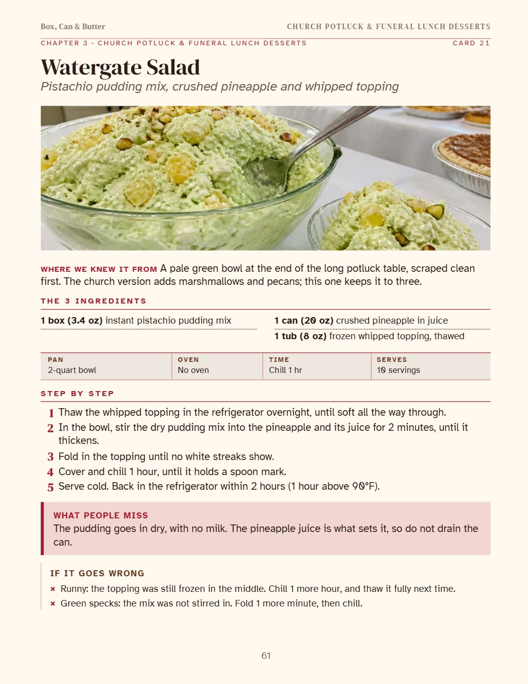 Book page 61: The church potluck table
